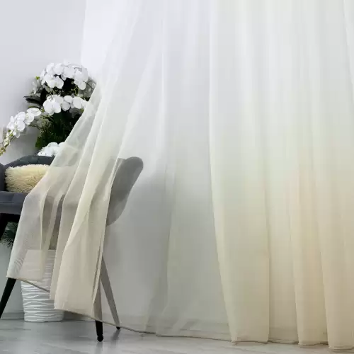 Perdea in Degrade tip Fibra de Bambus, Alb cu Bej, 140cm latime x 260cm inaltime, cu rejansa pt bara