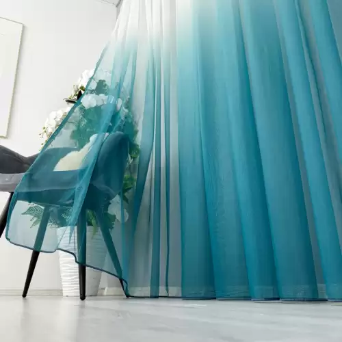 Perdea in Degrade tip Fibra de Bambus, Alb cu Turquoise, 100cm latime x 260cm inaltime, cu rejansa pt bara