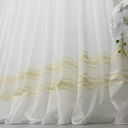 Perdea Lines tip IN plin, Alb - Galben, 140cm latime x 260cm inaltime, cu rejansa pt bara