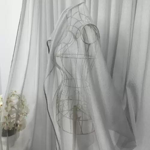 Perdea Monalisa din tulle si matase, gri argintiu, 140cm latime x 260cm inaltime, cu rejansa pt bara