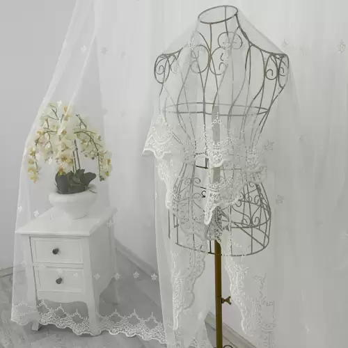 Perdea Oriental din Tulle cu Broderie, model elegant, Ivoire, 100cm latime x 260cm inaltime, cu rejansa pt bara