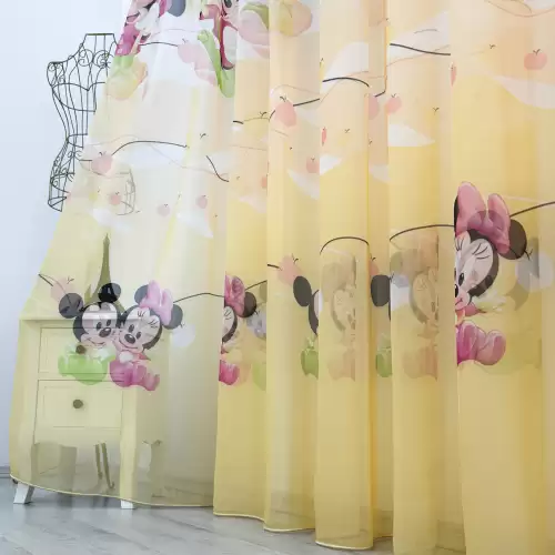 Perdea pentru copii din matase, Minnie si Mickey, 140cm latime x 260cm inaltime, cu rejansa pt bara