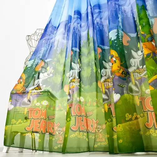 Perdea pentru copii din matase, Tom si Jerry, 140cm latime x 260cm inaltime, cu rejansa pt bara