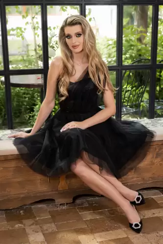 Rochie cu corset si tulle, Negru, Alisa