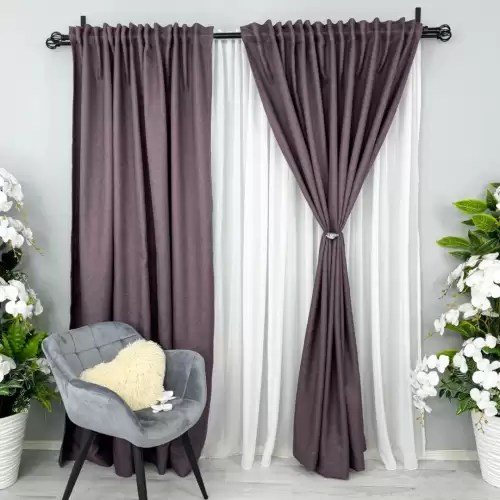 Set 2 bucati Draperie HoReCa TEXTURATA tip IN, Purpuriu, 200cm latime x 232cm inaltime, cu rejansa pentru bara