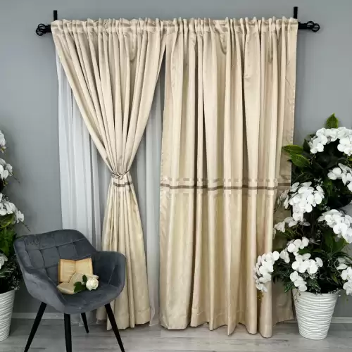 Set 2 bucati Draperie Lines, tip panou 3 metri latime, Crem - 3m latime x 232cm inaltime , rejansa pt. bara