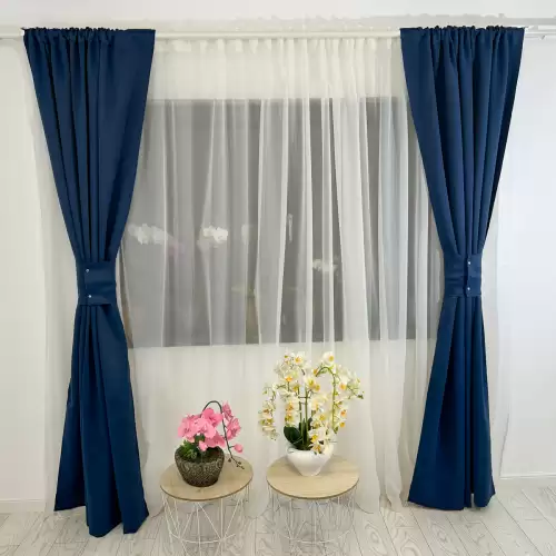 Set 2 Draperii Blackout Satinata,140cm latime x 260cm inaltime, cu TIV LAT, Bleumarin