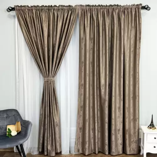 Set 2 Draperii din Jacquard model Nisip, 140cm latime x 260cm inaltime, cu TIV LAT, MARO CAPPUCCINO