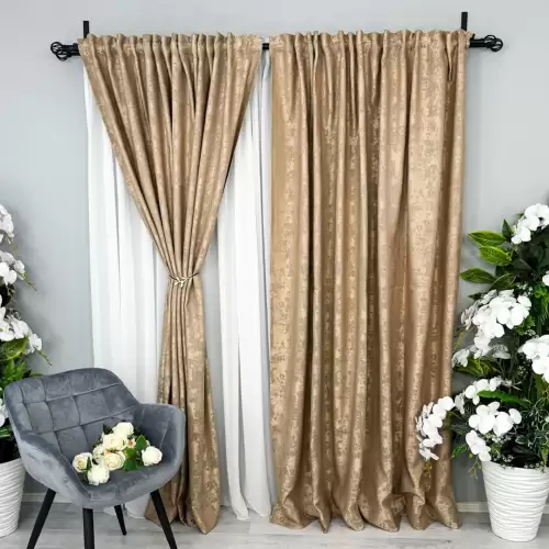 Set 2 Draperii din Jacquard model Nisip, Bej, 140cm latime x 260cm inaltime, Tiv Lat pt bara