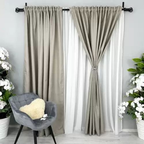 Set 2 Draperii HoReCa TEXTURATA tip IN , Grej, 2m latime x 232cm inaltime x rejansa pt bara