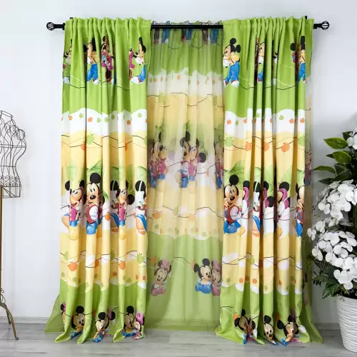 Set 2 Draperii Satinate pentru copii, Mickey si Minnie, 140cm latime x 260cm inaltime, cu tiv lat pt bara