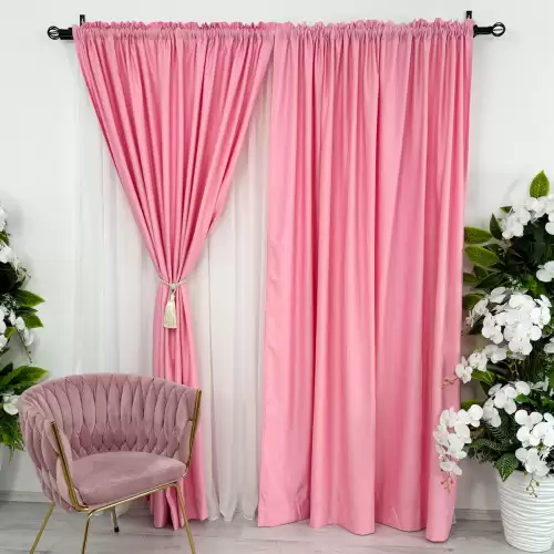 Set 2 Draperii Soft Touch, cu Aspect Fin si Tenta Satinata, 140cm latime x 260cm inaltime, cu TIV LAT, Roz