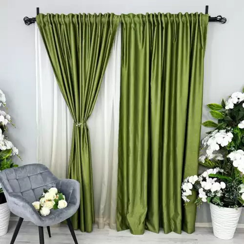 Set 2 Draperii Soft Touch, cu Aspect Fin si Tenta Satinata, 140cm latime x 260cm inaltime, cu TIV LAT, Verde Olive