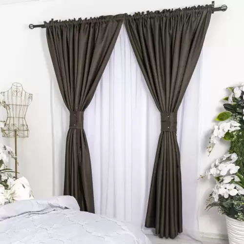Set 2 draperii tip Bob de Orez , 250x230cm, cu tiv lat, Maro
