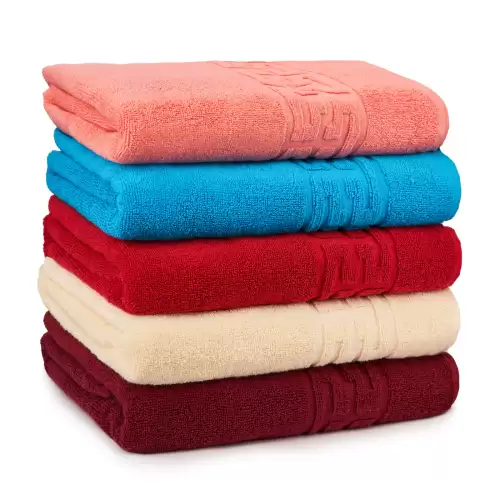 Set 5 Prosoape Baie, Bumbac 100% - Corai   Bleu   Rosu   Crem   Visiniu