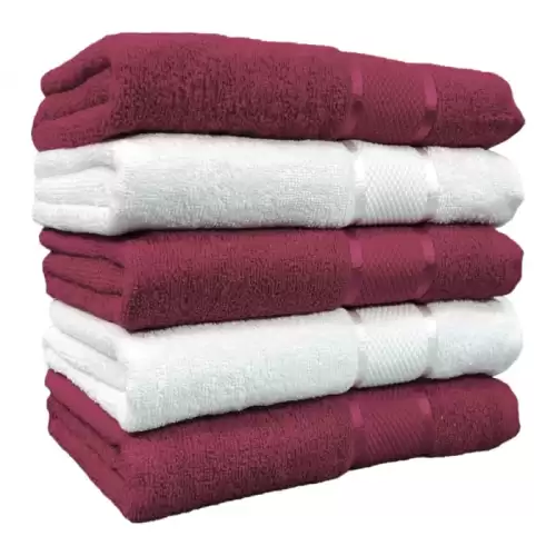 Set 5 Prosoape, Bumbac 100%, 400g m ², Visiniu Alb