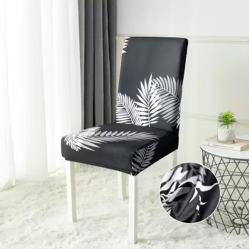 Set 6 huse universale pentru scaun, ELASTICE, Jojo Home, Negru, frunze