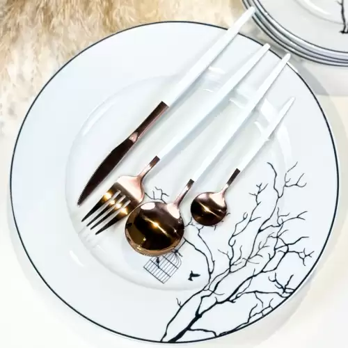 Set de Tacamuri Portugheze, 24 de piese, Auriu Rose si Alb lucios