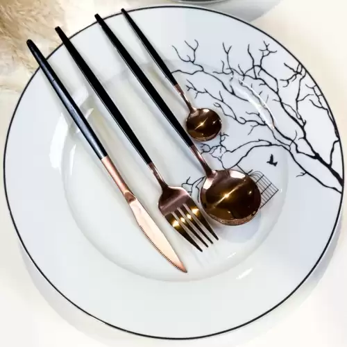 Set de Tacamuri Portugheze, 24 de piese, Auriu Rose si Negru lucios