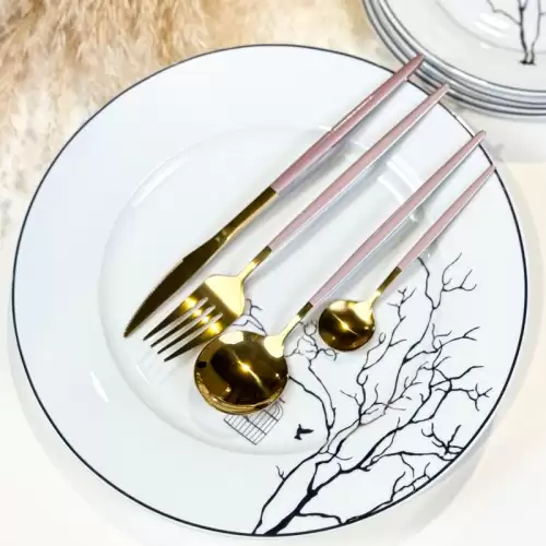 Set de Tacamuri Portugheze, 24 de piese, Auriu si Roz