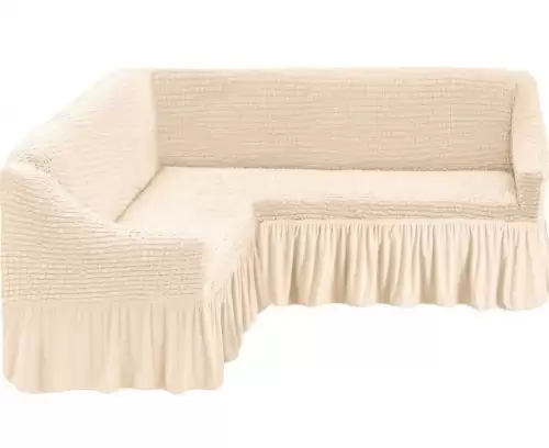 Set husa elastica si creponata pentru coltar, ivoire