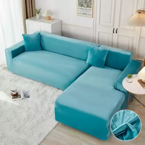 Set husa pentru coltar M + L, Catifea, Jojo Home, Bleu intens