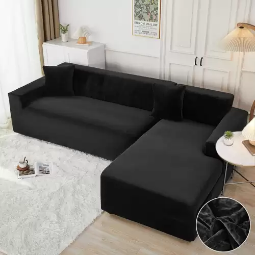 Set husa pentru coltar M + L, Catifea, Jojo Home, Negru