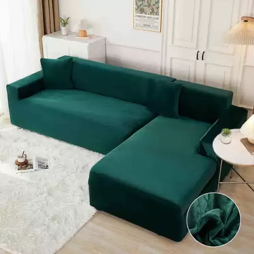 Set husa pentru coltar M + L, Catifea, Jojo Home, Verde Smarald