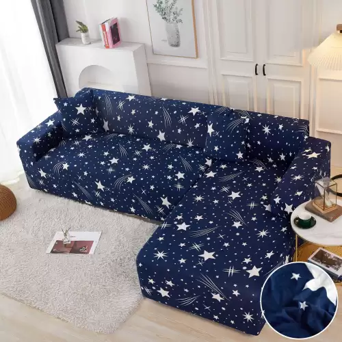 Set husa pentru coltar M + L, Elastica, Jojo Home, Bleumarin-Alb, stelute