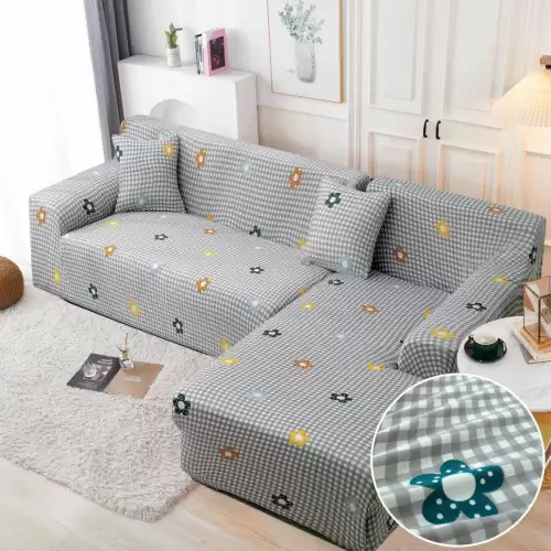 Set husa pentru coltar M + L, Elastica, Jojo Home, Gri, flori