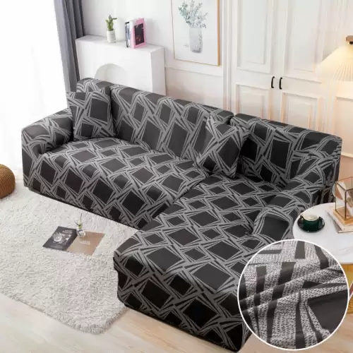 Set husa pentru coltar M + L, Elastica, Jojo Home, Gri, forme geometrice
