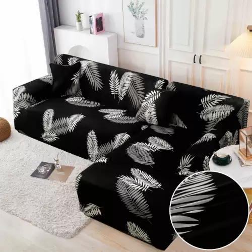 Set husa pentru coltar M + L, Elastica, Jojo Home, Negru, Frunze