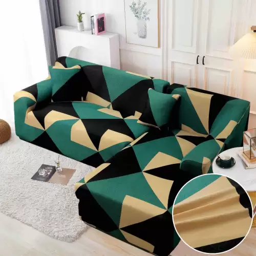 Set husa pentru coltar M + L, Elastica, Jojo Home, Verde, Negru, Forme Geometrice