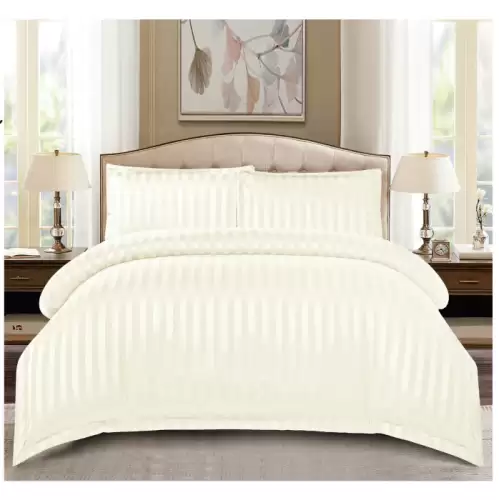 Set Lenjerie Pat Dublu, 4 Piese, Bumbac Damasc Finetat, cu Elastic