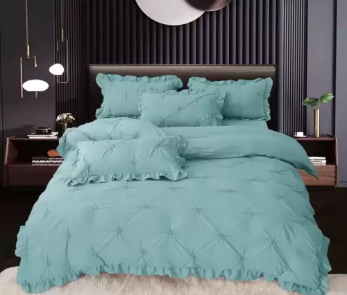 Set Lenjerie Pat Dublu, 4 Piese, cu Pliuri si Volanase