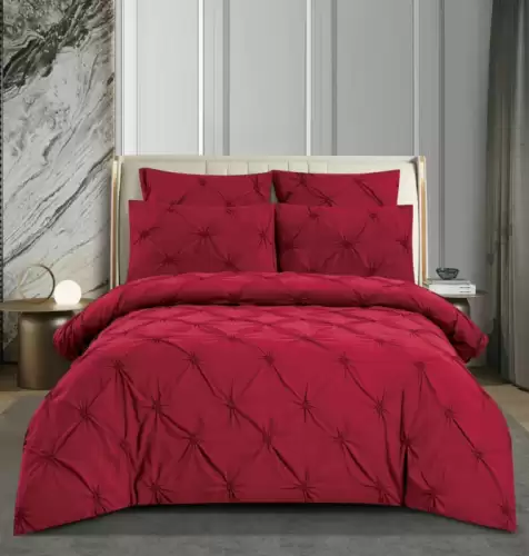 Set Lenjerie Pat Dublu 6 Piese din Finet cu Pliuri si Cearsaf cu Elastic