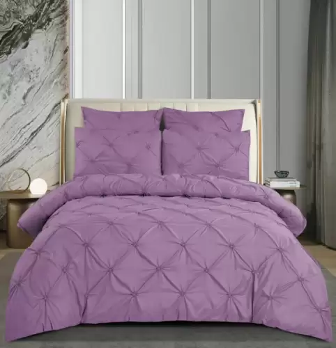 Set Lenjerie Pat Dublu 6 Piese din Finet cu Pliuri si Cearsaf cu Elastic