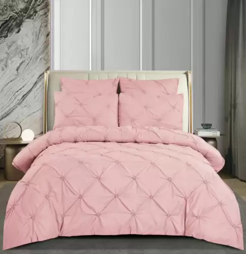 Set Lenjerie Pat Dublu 6 Piese din Finet cu Pliuri si Cearsaf cu Elastic